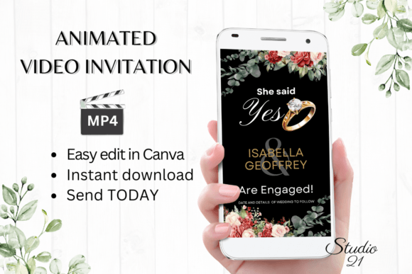 Red Roses Engagement Announcement: Elegant Digital Invitations