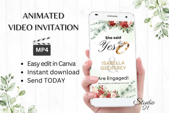 Red Roses Engagement Announcement W1442B: A Modern Script for Your Big News