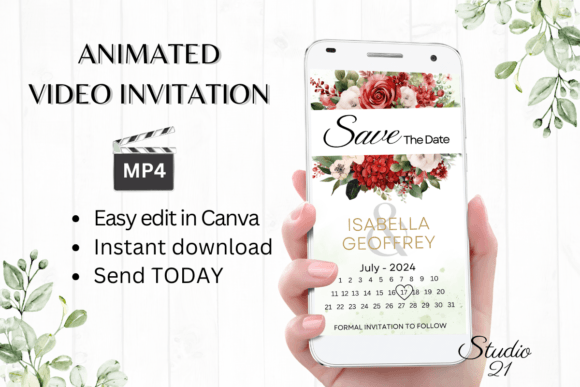 Red Roses Save the Date: Elegant Digital Invites