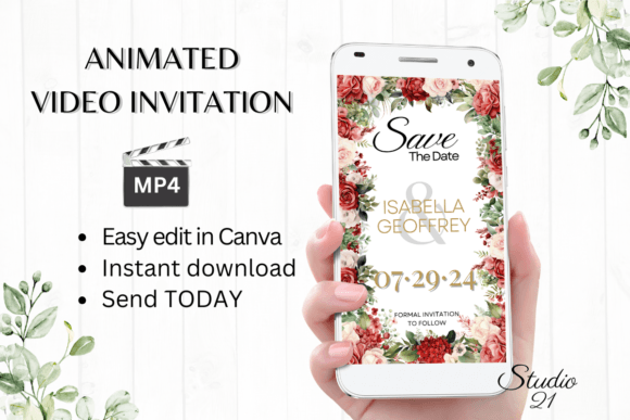 Red Roses Save the Date Invite W2240: Effortless Elegance