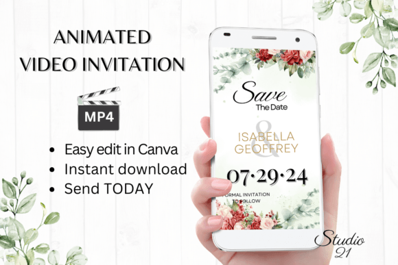Red Roses Save the Date Invite W2242: A Modern Digital Evite