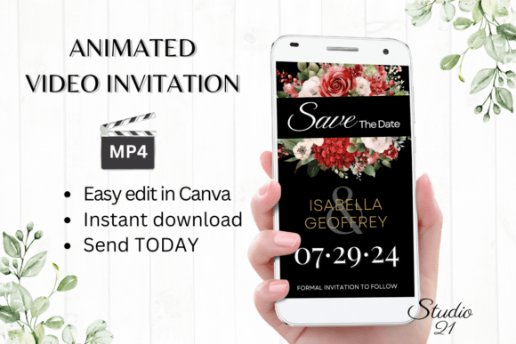 Red Roses Save the Date Invite W2247: A Digital Template for Effortless Announcements
