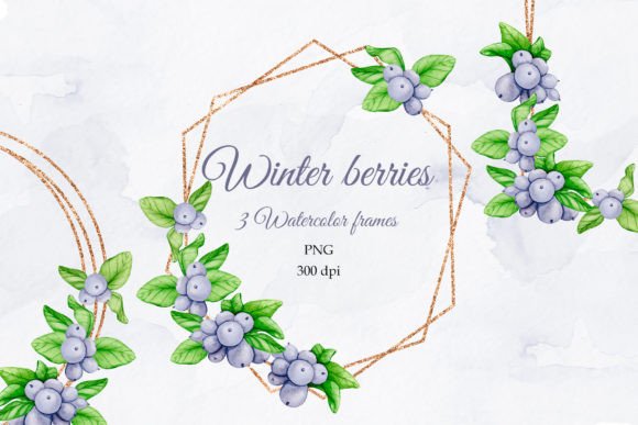 Winter Berries and Golden Frames: A Digital Asset for Designers